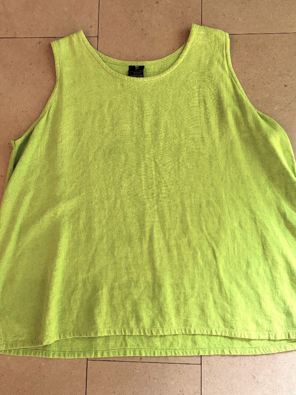Kaliyana Chartreuse Green Linen Blend Sleeveless Blouse Tank-Large